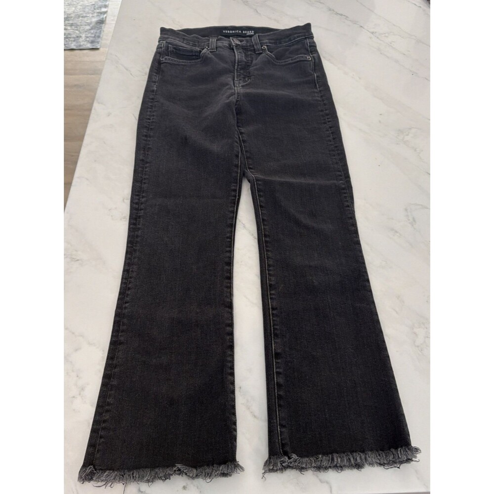 Veronica Beard Carly High Rise Kick Flare Jeans Salt & Pepper 26 70s Retro Urban